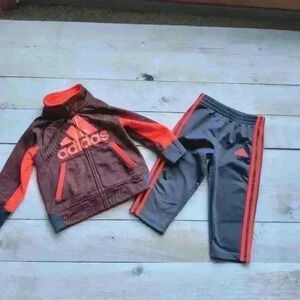 Adidas Boys Activewear Jogging Jacket Pants Outfit Gray Orange Size 12 Months